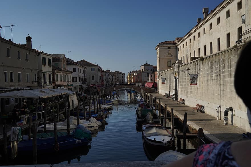 thị trấn, Nước Ý, chioggia, kênh, Hải cảng, thuyền, các tòa nhà, cầu, mùa hè, thành phố, thành thị