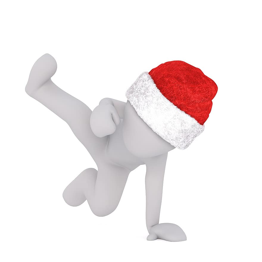 Danse, Danse du bec, mâle blanc, modèle 3D, isolé, 3d, modèle, tout le corps, blanc, chapeau de père Noël, Noël