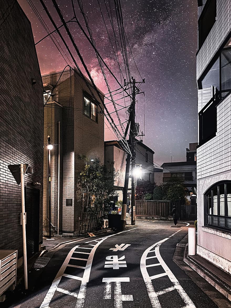 straat, asfalt, weg, gebouwen, beton, lichten, nacht, Chiyoda City, Japan