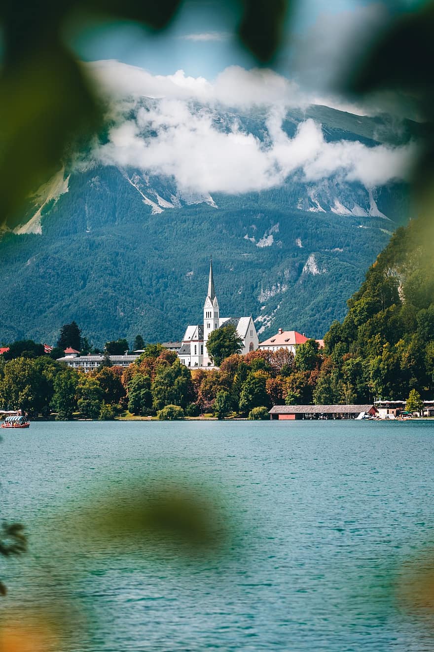 castello, natura, viaggio, esplorazione, all'aperto, lago, slovenia, nuvole, Alpi