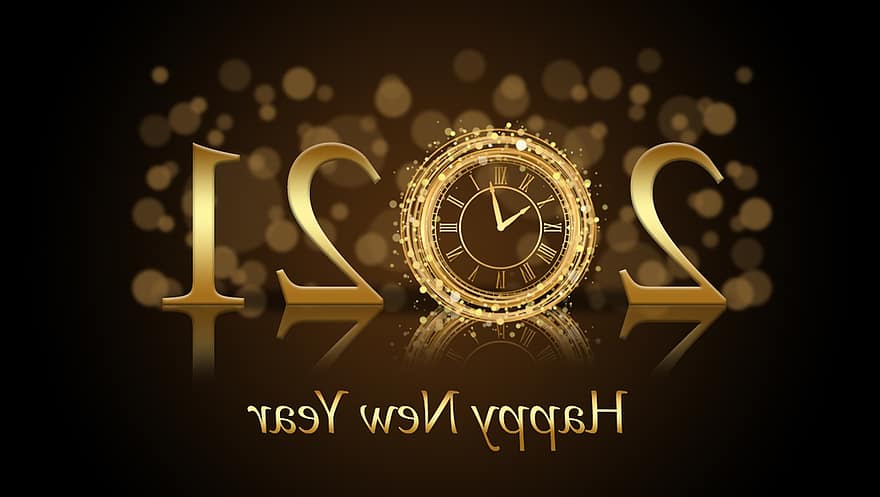 New Year, Greetings, 2021, Clock, Happy New Year, Watch, Time, Golden, Holiday, Celebration, Banner