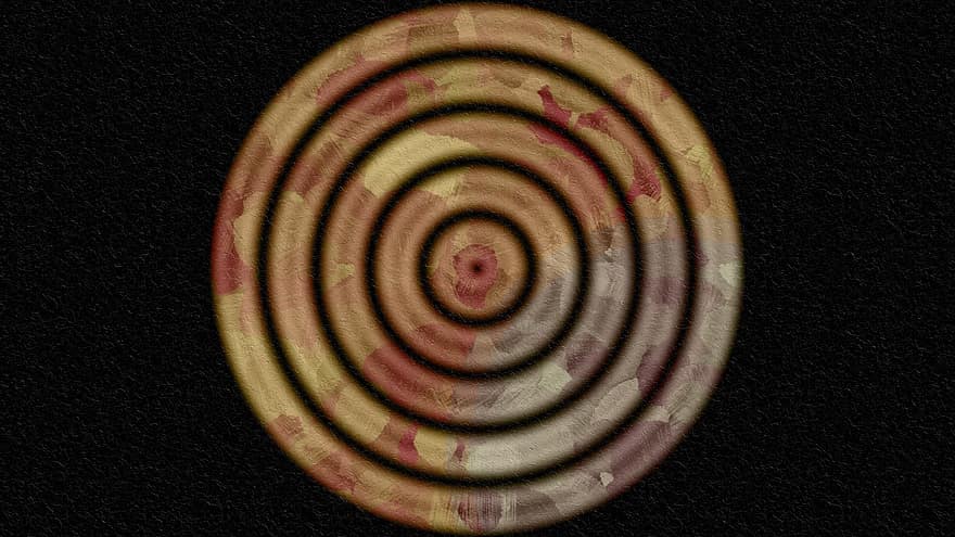 soustředné kruhy, měď, kovový, sbíhavý, konvergence, reliéfní, bullseye