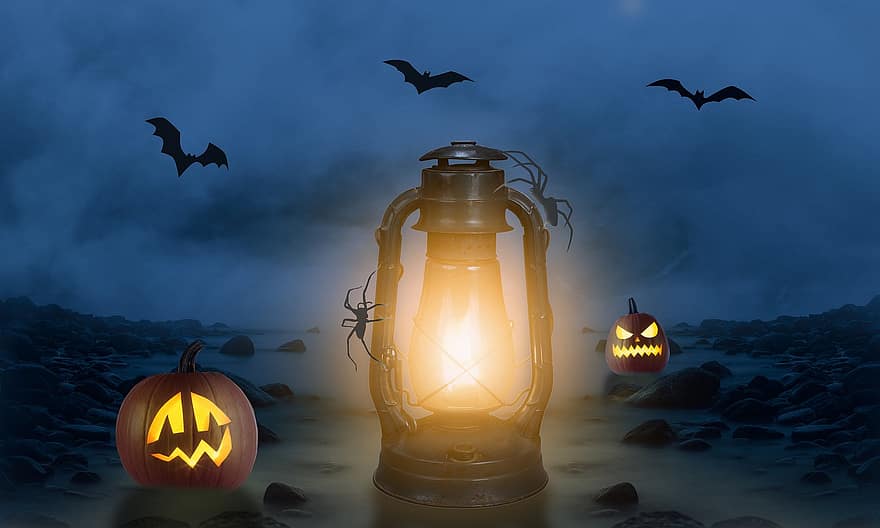 lampada a gas, zucche, Halloween, lanterna, spaventoso, zucca, notte, orrore, ottobre, buio, paura
