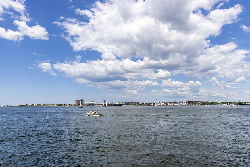 łódź, morze, Miasto, motorówka, ocean, woda, podróżować, Wybrzeże, Boston, Massachusetts, USA