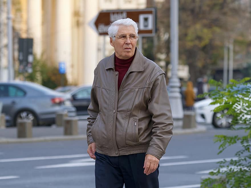 Man, Elderly, Jacket, Street, Urban