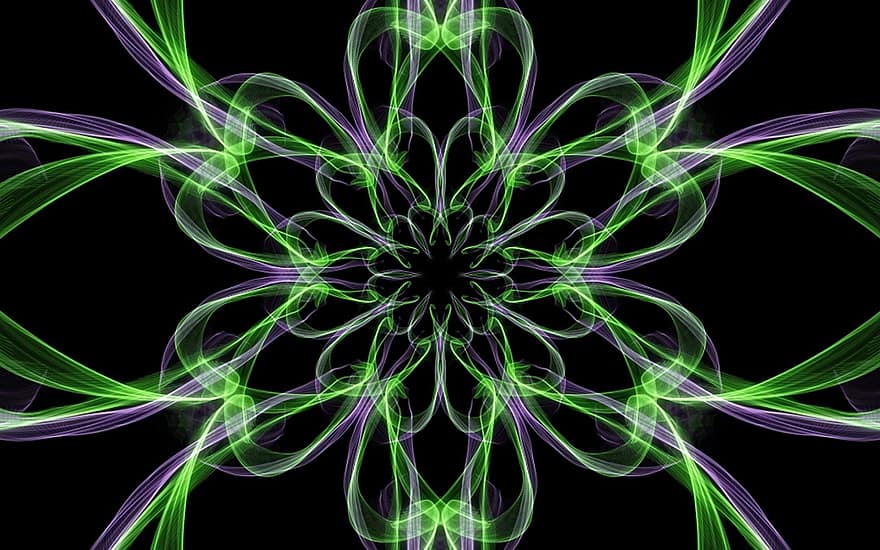fractal, abstrakti, musta, värikäs, silkki, kukka-, taustaa, koriste, hehku