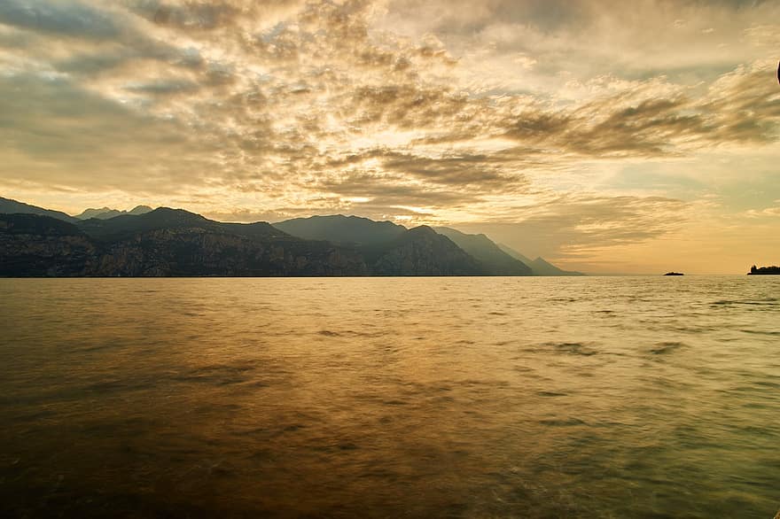 Италия, Lake Garda, заход солнца, венето, смеркаться, природа, пейзаж