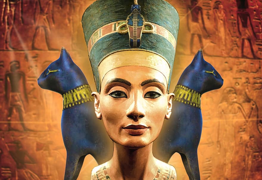 Egypti, Nefertiti, kissat, muinaiset ajat, historiallinen, farao, hieroglyfit, uskonto, viljelmät, patsas, aikuinen