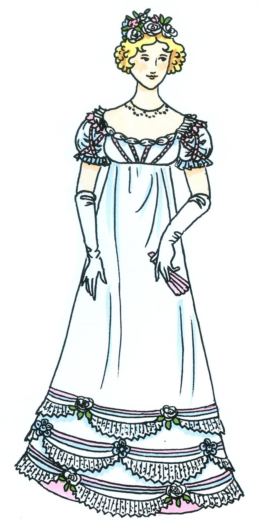šaty, móda, plesové šaty, 19, století, bílý, vinobraní