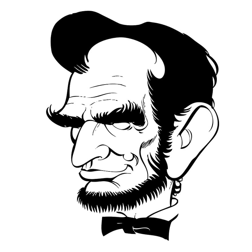 Абрахам Лінкольн, карикатура, штрихове мистецтво, мультфільм, характер, обличчя, гумор, людина, ескіз, мистецтво, чорний