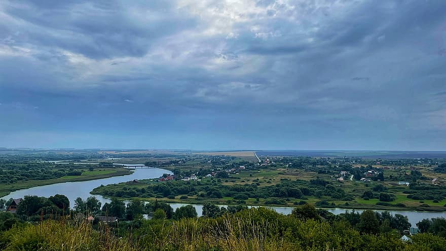 rio, Rússia, natureza, vista aérea, Pronsk, panorama
