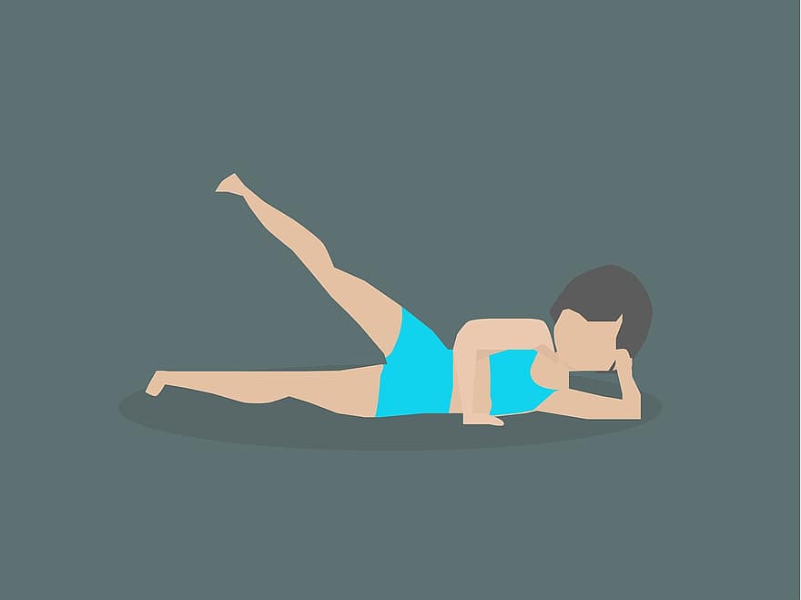 exercici, Aixecaments de cames estirats laterals, dona, aptitud, femella, esport, cama, cos, formació, jove, saludable