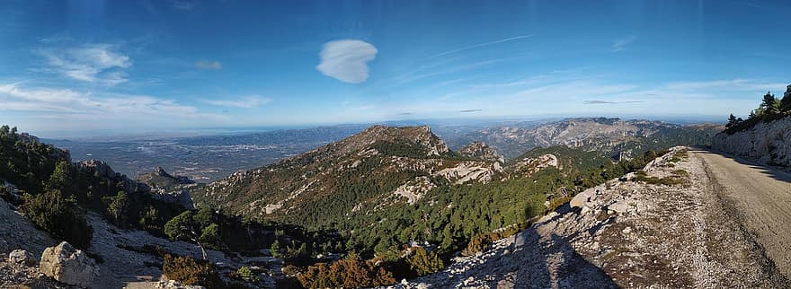 Mont Caro, berg-, Spanje, natuur, landschap, bergtop, zomer, Bos, blauw, reizen, rots