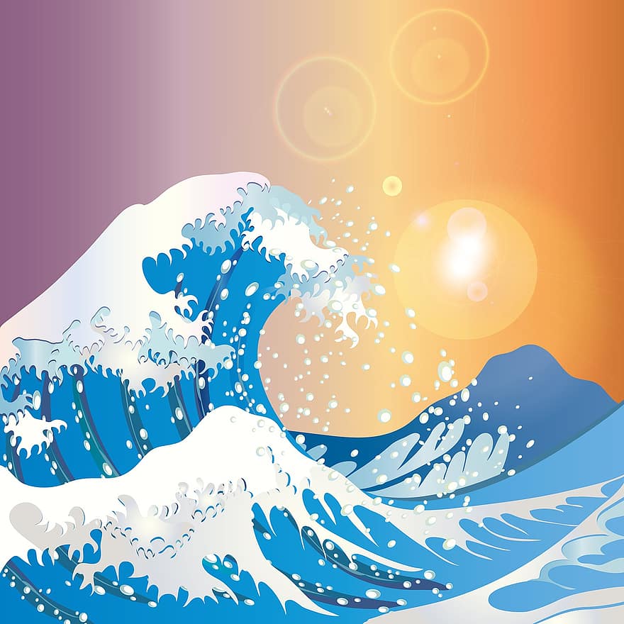 Japanese Wave Paper, Ocean Background, Japan, Tsunami, Sea, Geography, World, Blue, Map, Ocean, Summer
