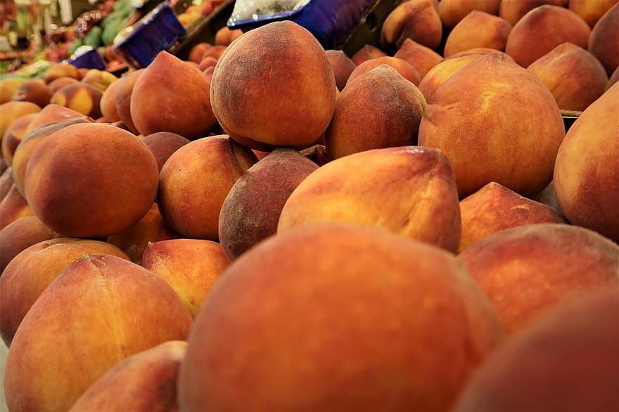 фрукты, персик, урожай, рынок, здоровый, органический