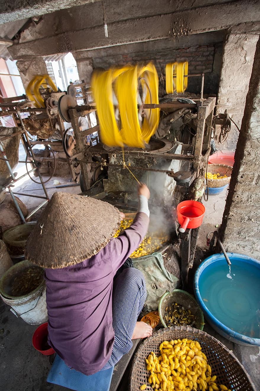 artisanat, village, soie, ver à soie, le vietnam