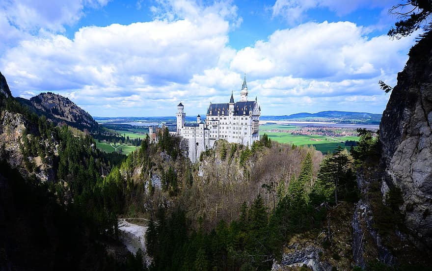 Neuschwanstein, bajorországi, kastély, Schloss, bayern, híres, német, építészet, palota, chateau, Ludwig