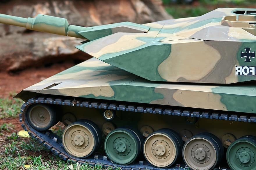 Modell tank, tank, militär-, armén, Kosovos styrka, leopard, kopia, Spår, torn, kamouflage, armerad