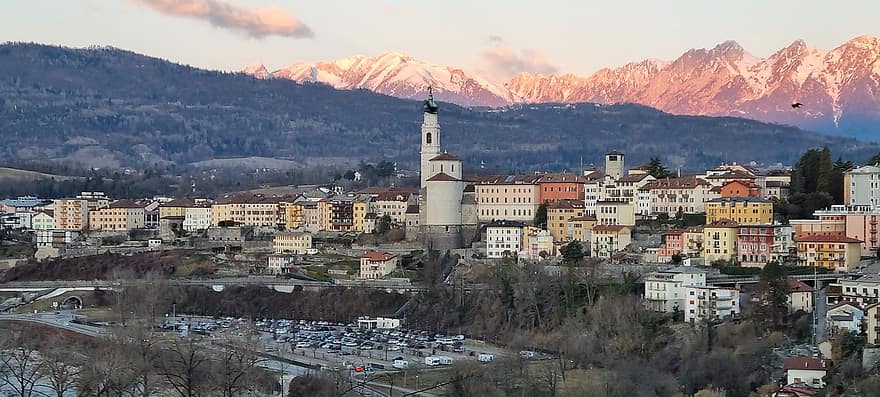 Gebäude, Landschaft, Reise, Tourismus, Belluno, Dolomiten, Berge, Panorama