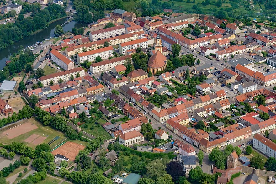 Kent, şehir merkezinde, brandenburg, havadan görünüş, Templin, Almanya, çatı, mimari, yüksek açılı görünüş, Cityscape, ünlü mekan