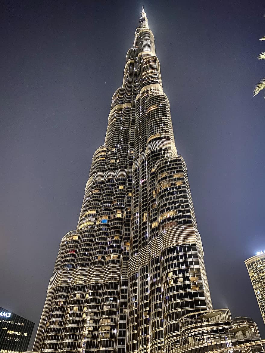 debesskrāpis, pilsēta, Dubaija, ceļot, tūrismu, naktī, arhitektūra, slavenā vieta, ēkas ārpuse, pilsētas ainava, izgaismots
