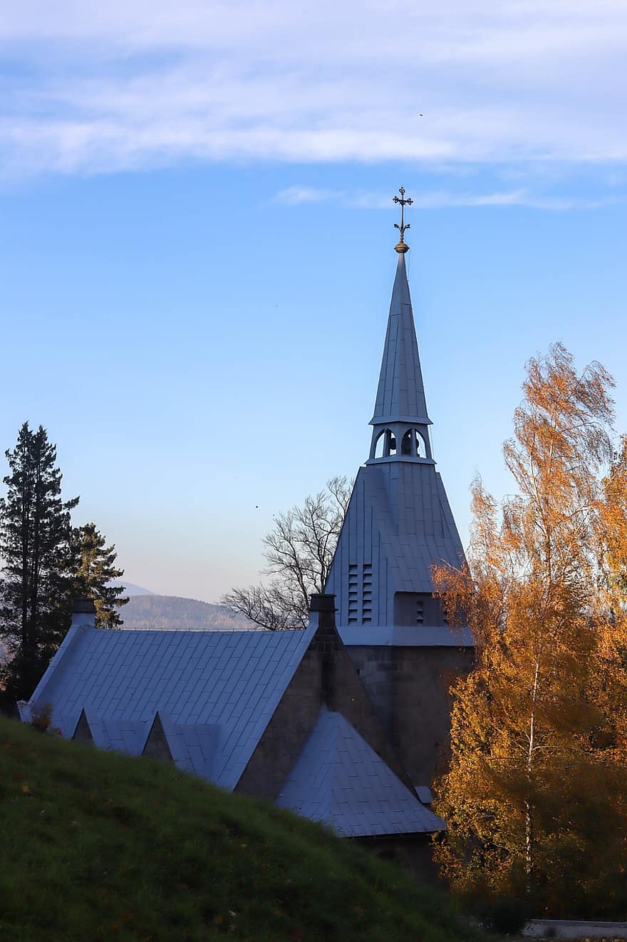 Church, Building, Mountains, Autumn, Nature, Sky, Religious
