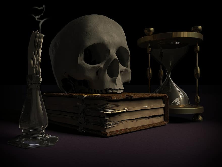 смертність, череп і кістки, vanitas, нагадування про смерть, поминати, смертний, Натюрморт, череп, очниці, скелет, пісочний годинник