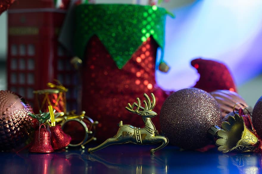 Северен елен, Коледа, украса, празненство, сезон, зима, подарък, фонове, Коледно украшение, едър план, лъскав