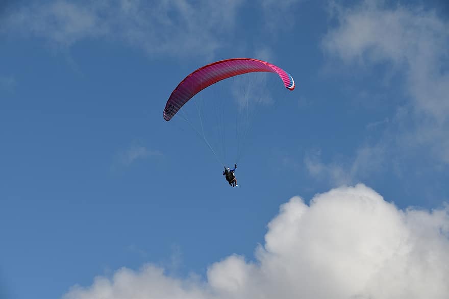 varjoliito, paraglider, tandem-varjoliito, lento, ilma-alus, purjehdus, laskuvarjo, pilvinen taivas, seikkailu, Urheilu, hauska
