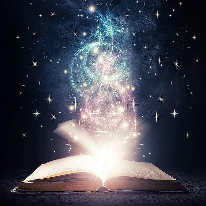 mágico, livro, estrelas, efeito