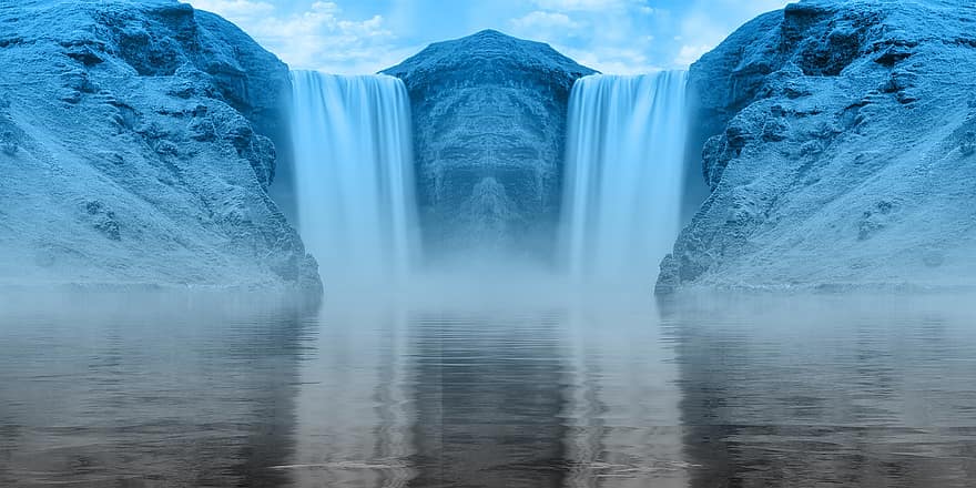 cachoeiras, penhasco, névoa, rio, lago, quedas, reflexão, agua, natureza, cênico, cascata