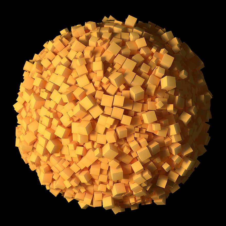 мяч, куб, дизайн, оранжевый, современный, 3d, CGI, 4d, свет, мягкий, теплый
