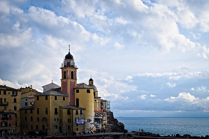 camogli, falu, tenger, Recco, Liguria, Genova, Olaszország, tengerpart, épületek, házak