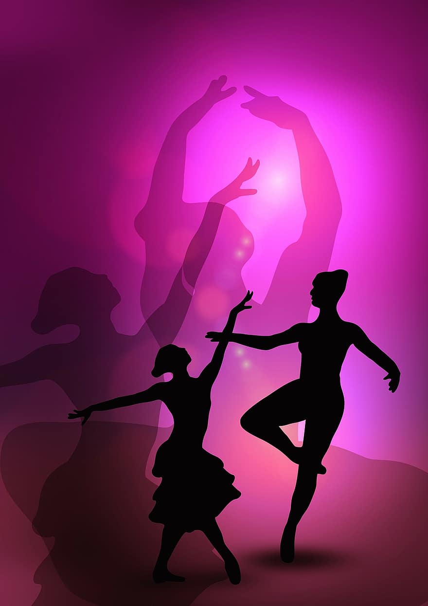 balet, tanečníci, žena, siluety, tanec, choreografie, hnutí, grazie, milost, Pozadí, růžový