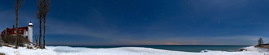 Meer, Natur, Winter, Ozean, Jahreszeit, draußen, Szene, Panorama, Nacht-, Milchstraße, Schnee