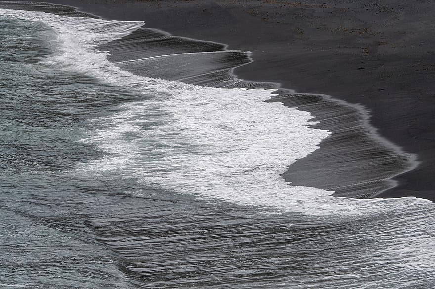 बीच, लावा रेत, समुद्र, एक रंग का, लहर की, काला रेत समुद्र तट, कोस्ट, रेत, नदी का किनारा, प्रकृति, सागर