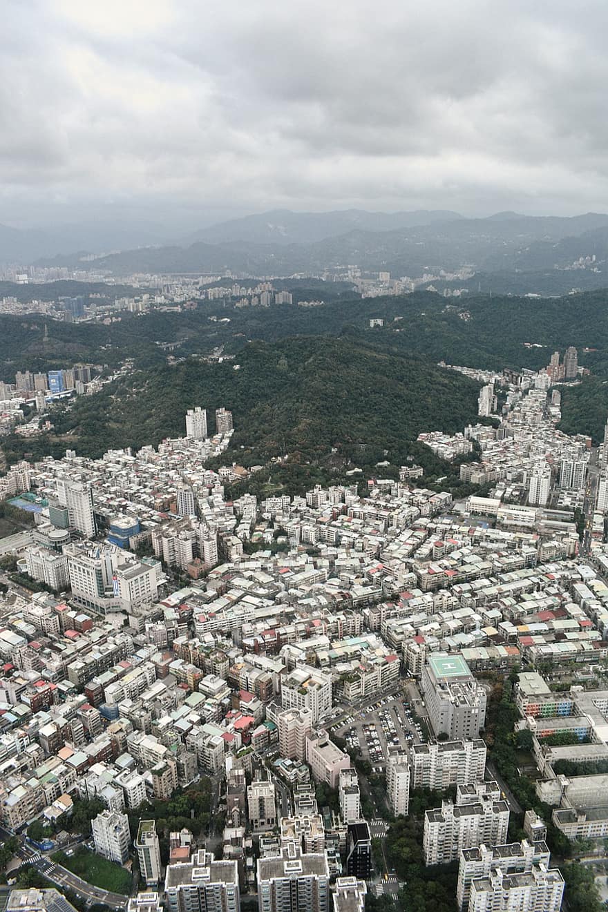 台北、シティ、街並み、台湾、建物、高層ビル、ダウンタウン、都市、アジア、山岳