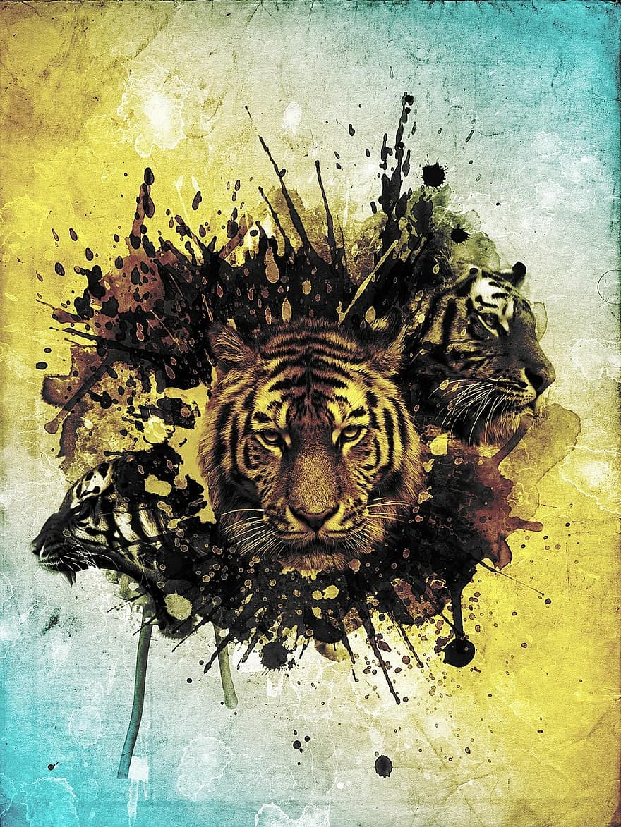 tygr, abstraktní, photoshop, koláž