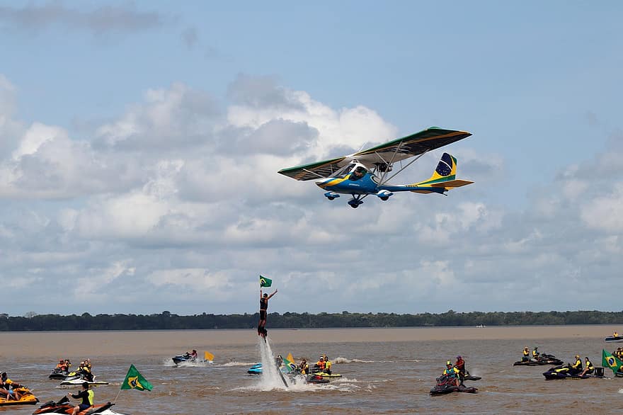 avión, mar, Oceano, moto acuática, Deportes, bandera, patria, Belén para el Amazonas, vacaciones