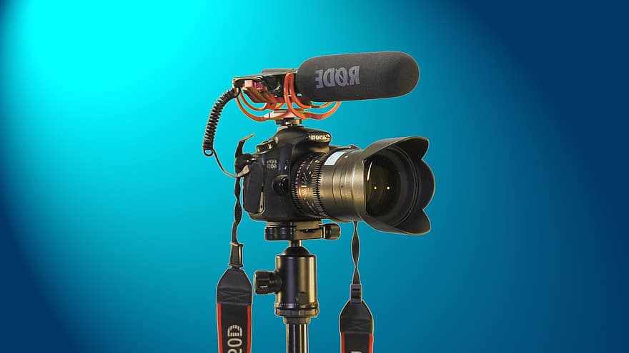 kamera, kanon, mikrofon, kameraudstyr, linse, udstyr, fotografering, videography, fokus