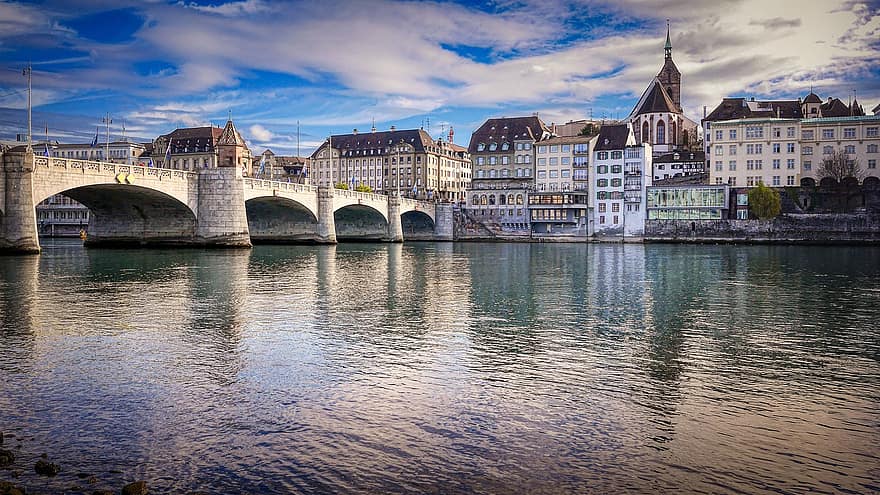 Bridge, River, Rhine, Buildings, Old Town, Flow, Reflection, City, Cityscape, famous place, architecture