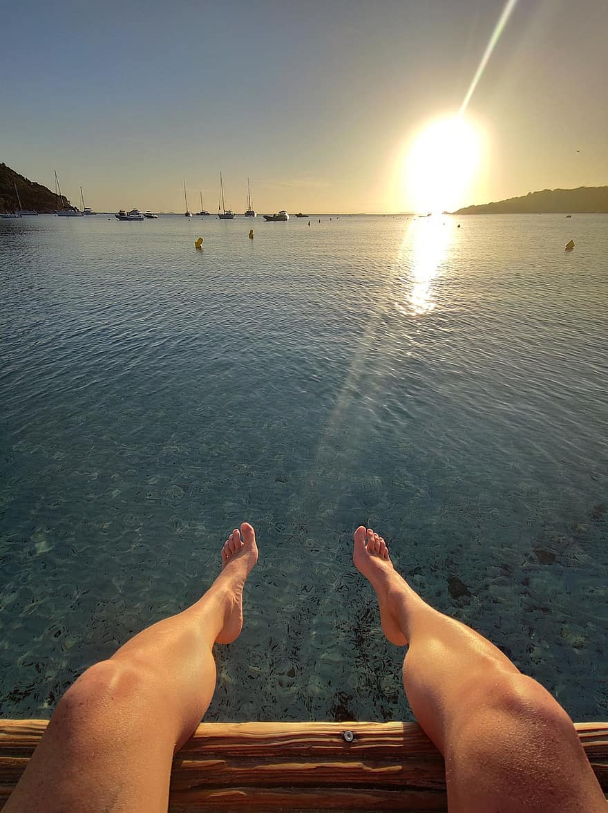 svítání, moře, letní, Zátoka Santa Giulia, Korsika, Slunce za úsvitu, Východ Slunce