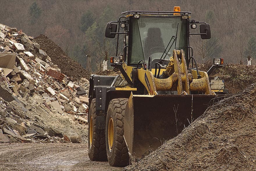 Tractor, Engine, Construction, Wheel Loader, Building Rubble, Construction Machine, Landfill, Recycling, machinery, earth mover, bulldozer