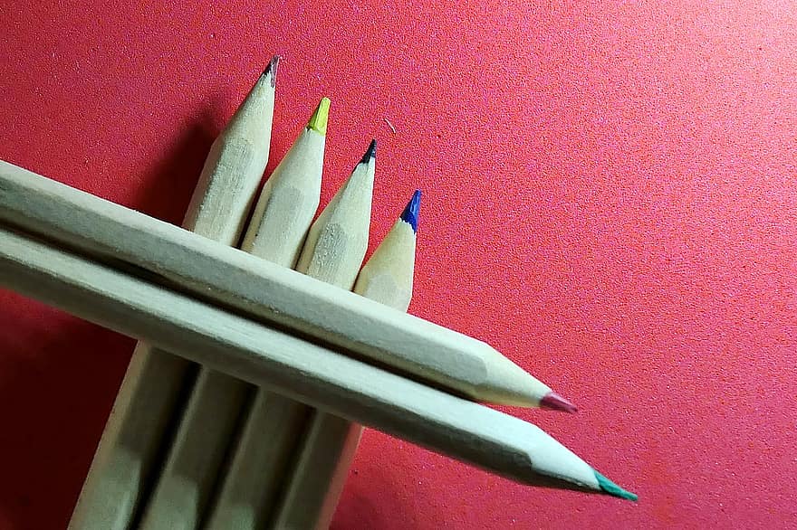 pennor, färgpennor, färgpalett, kritor, trä, trä-, dra, flerfärgad, kreativitet