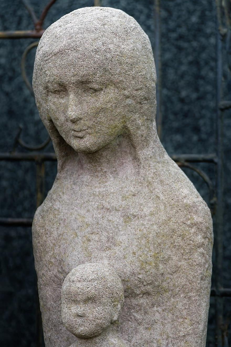 скулптура, камък, гробище, статия, мистик, жена, бебе, религия, гробница, статуя, християнство