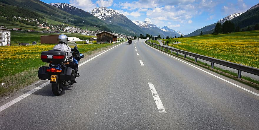 la carretera, motocicleta, viaje, autopista, montañas, rural, ciclistas, bmw motocicleta, moto, transporte, campo