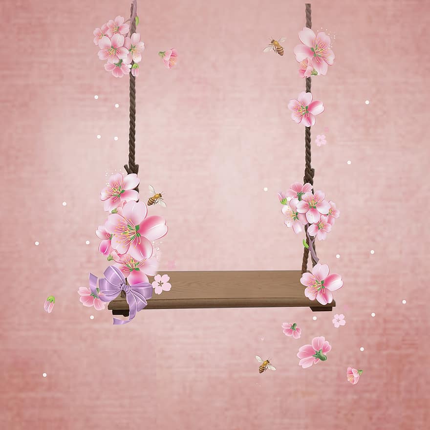 balanço de árvore, balanço de corda, balanço, Swing floral, Balanço de árvore floral, Balanço de corda floral