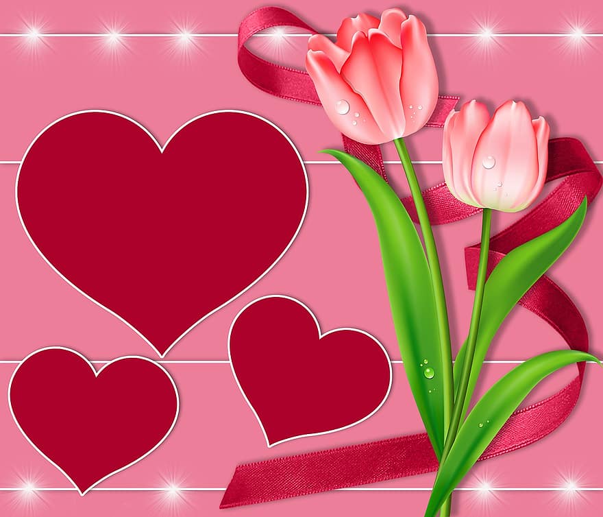 Aşk, romantik, çiçek, bitki, Sevgililer Günü, arka fon, doku, kalpler, pembe