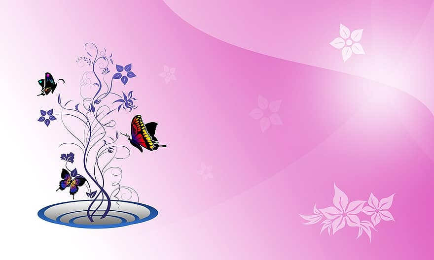 ramos de flores, mariposas, decorativo, fondo, papel pintado, flor, alas