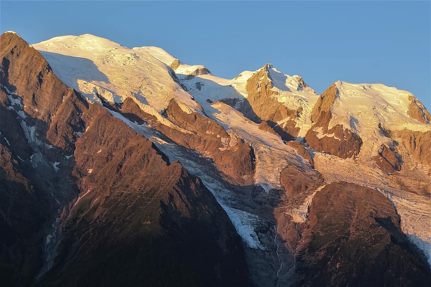 montanhas, neve, natureza, geleira, Mont Blanc, panorama, rochas, por do sol, Alpes